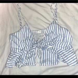 striped tie front crop top